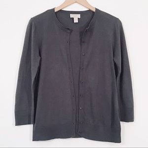 LOFT - Gray 3/4 Sleeve Button Front Cardigan
